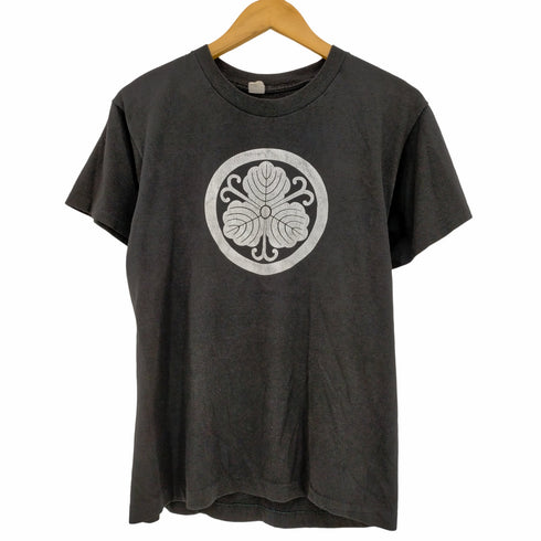 丸に蔓柏 家紋 プリント Tシャツ 袖&裾シングルステッチ メンズ