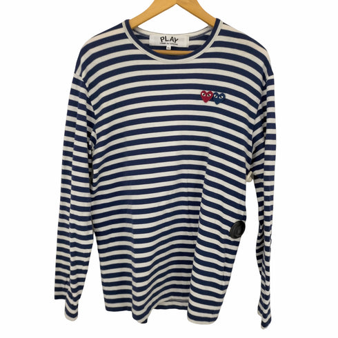 プレイコムデギャルソン PLAY COMME des GARCONS 19AW AD2019 Striped T-Shirt With Double Heart メンズ JPN:XL