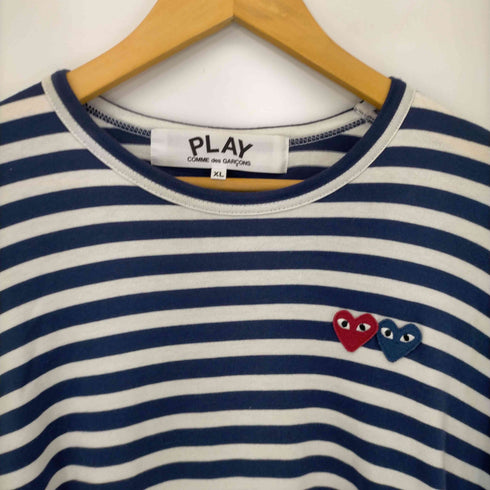 プレイコムデギャルソン PLAY COMME des GARCONS 19AW AD2019 Striped T-Shirt With Double Heart メンズ JPN:XL