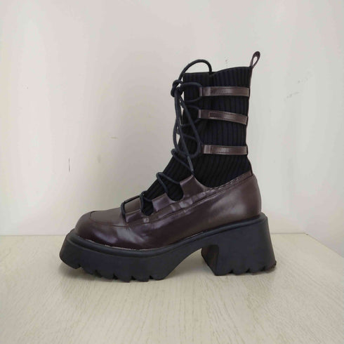 イデム IDEM lace up socks boots リボン編み上げ厚底ブーツ レディース JPN:M