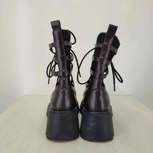 イデム IDEM lace up socks boots リボン編み上げ厚底ブーツ レディース JPN:M