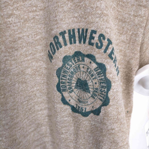 スポーツウエア Sportswear 80s USA製 NORTHWESTERN 1851 プリント リンガーTシャツ レディース import:XL