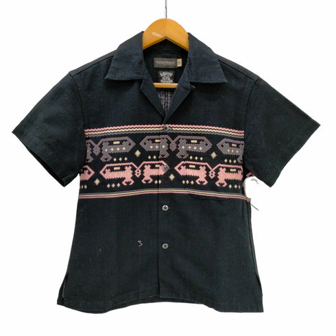 バンビーノ BAMBINO アズテック柄 S/S オープンカラーシャツ レディース JPN:1