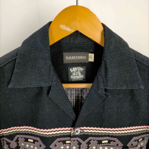 バンビーノ BAMBINO アズテック柄 S/S オープンカラーシャツ レディース JPN:1