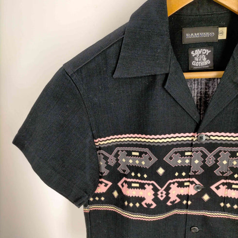 バンビーノ BAMBINO アズテック柄 S/S オープンカラーシャツ レディース JPN:1