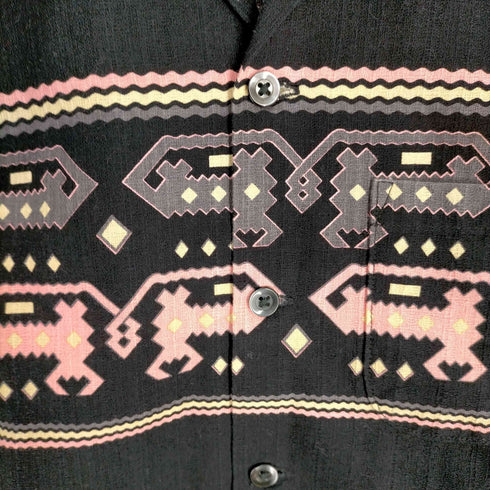 バンビーノ BAMBINO アズテック柄 S/S オープンカラーシャツ レディース JPN:1