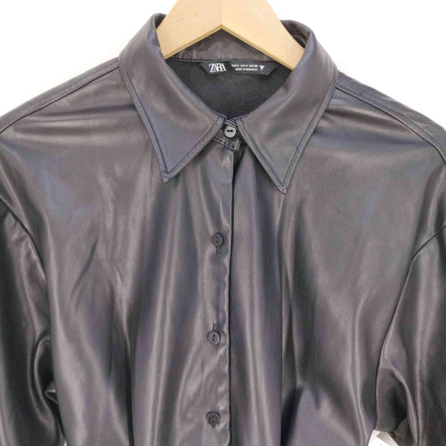 ザラ ZARA FAUX LEATHER BELTED DRESS フェイクレザー シャツワンピース レディース import:S