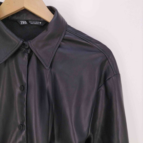 ザラ ZARA FAUX LEATHER BELTED DRESS フェイクレザー シャツワンピース レディース import:S