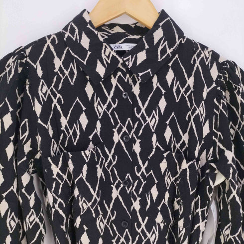 ザラ ZARA 総柄プリント レーヨン ハーフボタンシャツワンピース レディース import:M
