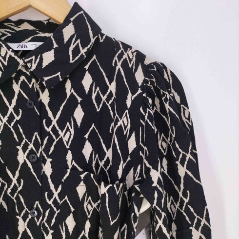 ザラ ZARA 総柄プリント レーヨン ハーフボタンシャツワンピース レディース import:M