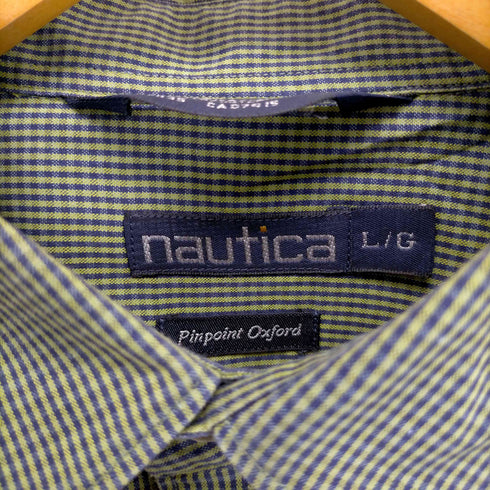 ノーティカ NAUTICA 90S PINPOINT OXFORD ロゴ刺繍長袖シャツ メンズ import:L