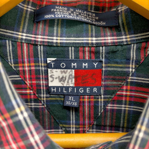 トミーヒルフィガー TOMMY HILFIGER 00S ロゴ刺繍 タータンチェック BDシャツ メンズ import:XL