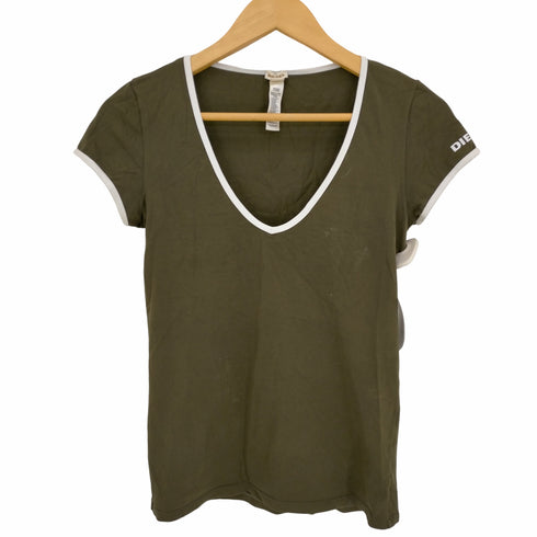 ディーゼル DIESEL Y2K VネックTシャツ 袖ロゴ レディース import:S
