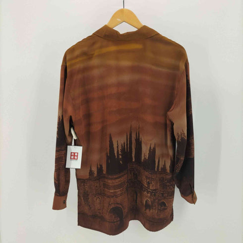 UNA・VITA 街並みプリント 袖プリーツ L/S 開襟シャツ レディース