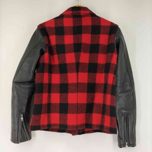 ウールリッチ WOOLRICH カウレザー ウールチェック ダブルライダース メンズ JPN:M