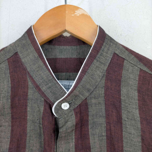 エルメネジルドゼニア ERMENEGILDO ZEGNA リネン ストライプバンドカラーシャツ メンズ