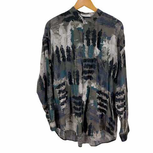 ペリーエリス PERRY ELLIS バンドカラー レーヨンシャツ 総柄 メンズ import:XL