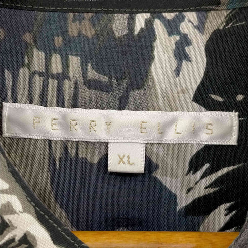 ペリーエリス PERRY ELLIS バンドカラー レーヨンシャツ 総柄 メンズ import:XL