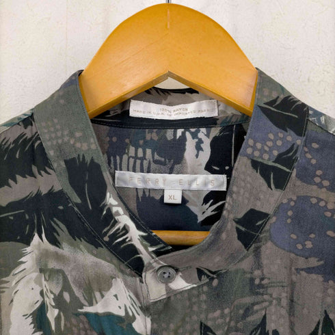ペリーエリス PERRY ELLIS バンドカラー レーヨンシャツ 総柄 メンズ import:XL