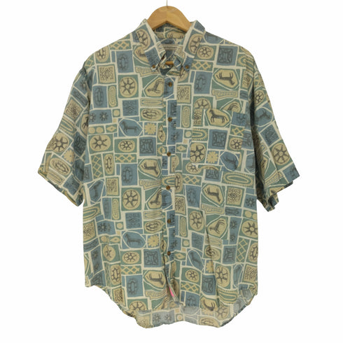 BUGLE BOY COMPANY 総柄 リネン混 S/S コットン シャツ メンズ import:L