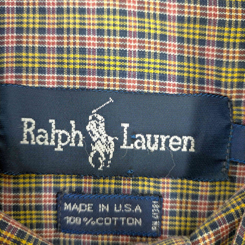 ラルフローレン RALPH LAUREN USA製 ポニー刺繍 チェック BDシャツ メンズ import:L