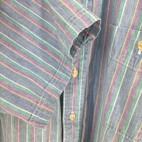 エディーバウアー Eddie Bauer 黒タグ後期 インディアンシャンブレー ストライプ BDシャツ メンズ import:XL