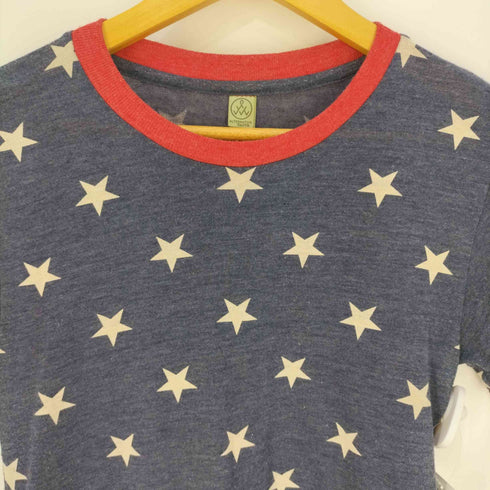 オルタナティブアース ALTERNATIVE EARTH レーヨン混 星柄 リンガーTシャツ メンズ import:S