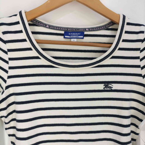 バーバリーロンドンブルーレーベル BURBERRY LONDON BLUE LABEL ロゴ刺繍 ボーダーUネックTシャツ レディース JPN:38