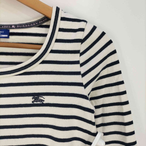 バーバリーロンドンブルーレーベル BURBERRY LONDON BLUE LABEL ロゴ刺繍 ボーダーUネックTシャツ レディース JPN:38