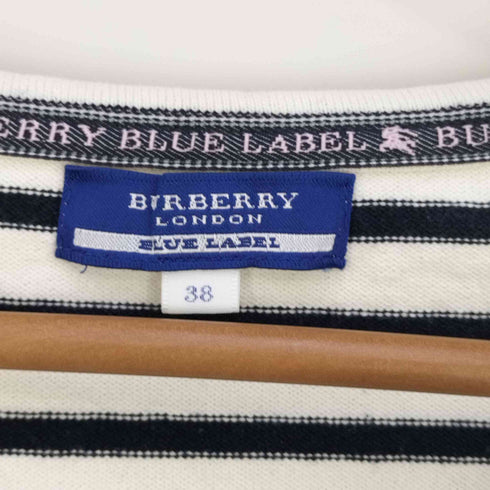 バーバリーロンドンブルーレーベル BURBERRY LONDON BLUE LABEL ロゴ刺繍 ボーダーUネックTシャツ レディース JPN:38