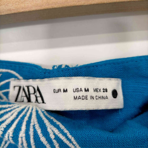 ザラ ZARA リネン混コットン 総柄 スラックスパンツ レディース import:M