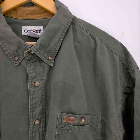 カーハート Carhartt 90-00s 革ロゴパッチ ボタンダウンワークシャツ メンズ 3XL