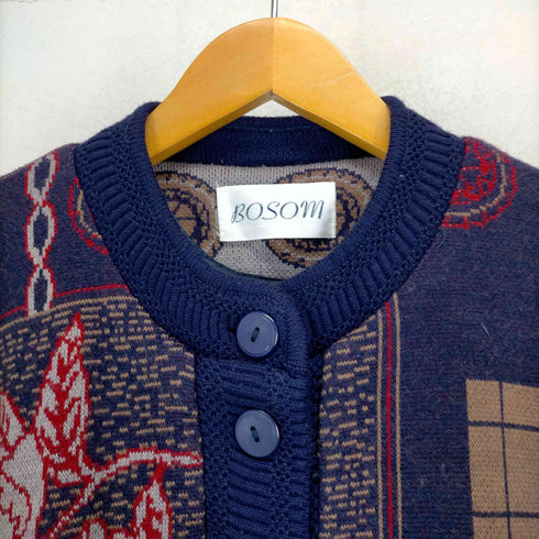 BOSOM 総柄ノーカラーニットジャケット レディース