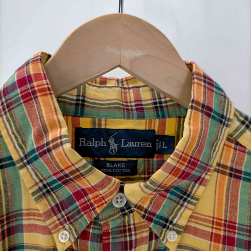 ラルフローレン RALPH LAUREN BLAKE インド綿 ポニー刺繍 チェック 半袖シャツ メンズ import:L