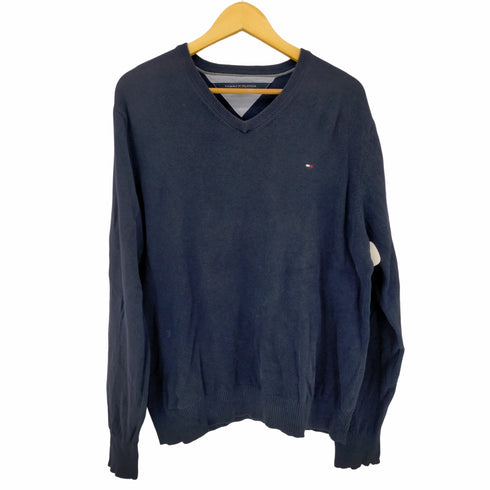 トミーヒルフィガー TOMMY HILFIGER ロゴ刺繍 コットン Vネックニット メンズ import:L