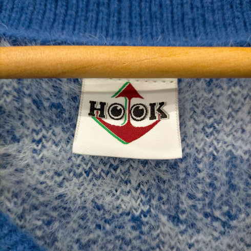 フック HOOK ブロックチェック ワッペン刺繍 ポロ襟シャギーニットカーディガン メンズ import:L