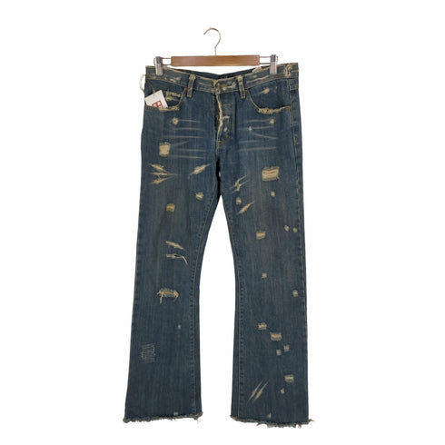 アールジーン Earl Jean ボタンフライ ダメージ加工ストレートデニムパンツ メンズ 32×34
