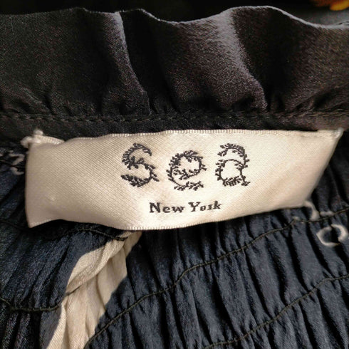 シーニューヨーク sea new york 幾何学柄 パフスリーブ シルクワンピース レディース
