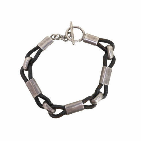 メキシカンシルバー Mexican Silver メキシカンジュエリー MEXICO 925 刻印 レザー シルバー ブレスレット メンズ