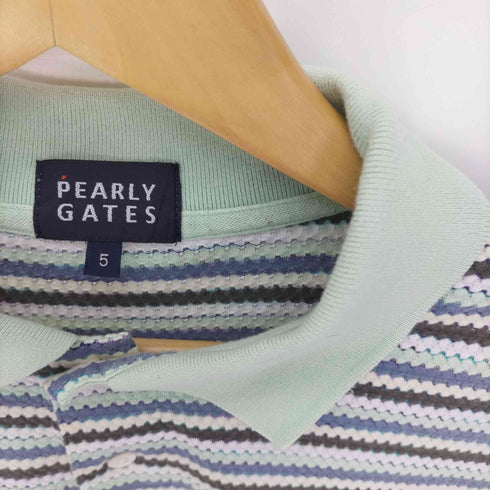 パーリーゲイツ PEARLY GATES ワンポイント 刺繍 アクリル混 コットン ニット S/S ボーダー ポロシャツ メンズ 5