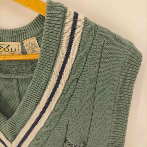 アイゾッド IZOD 90-00S ロゴ刺繍 コットン チルデン ニットベスト メンズ import:L