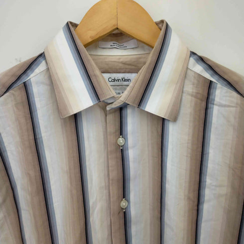 カルバンクライン CALVIN KLEIN slim fit マルチストライプ長袖シャツ メンズ 32/33