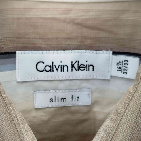 カルバンクライン CALVIN KLEIN slim fit マルチストライプ長袖シャツ メンズ 32/33