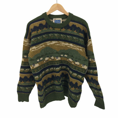 WOOLLY JUMPERS ニュージーランド製 総柄 PURE MERINO WOOL ウール ニット セーター メンズ import:L