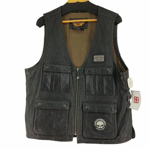 ハーレーダヴィットソン HARLEY DAVIDSON ロゴパッチ エンボス レザーベスト メンズ JPN:L