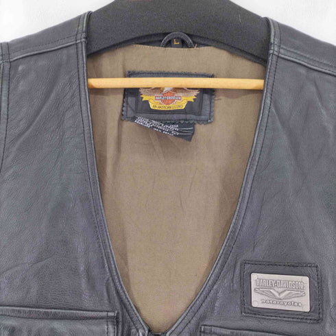 ハーレーダヴィットソン HARLEY DAVIDSON ロゴパッチ エンボス レザーベスト メンズ JPN:L