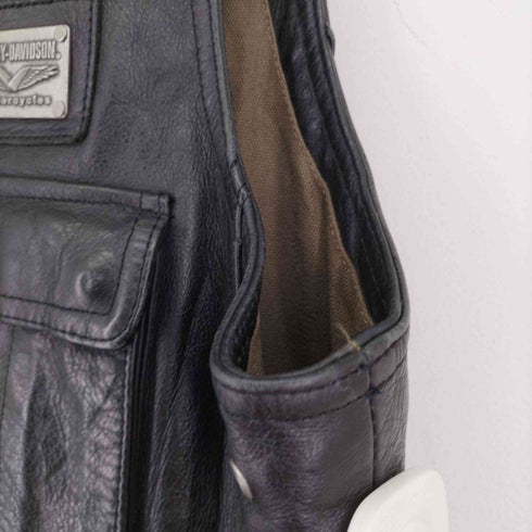 ハーレーダヴィットソン HARLEY DAVIDSON ロゴパッチ エンボス レザーベスト メンズ JPN:L