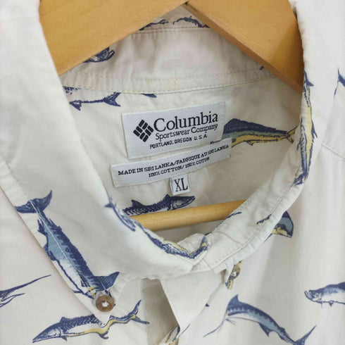 コロンビア Columbia 90S 魚柄 総柄 ポケット S/S ボタンダウン シャツ メンズ import:XL