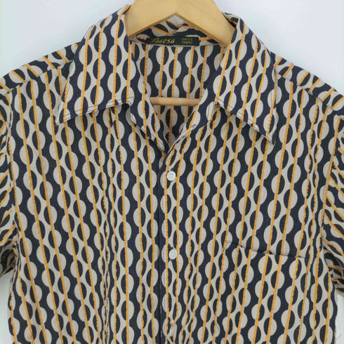 Tacosa SWISS FABRIC 幾何学ストライプ柄 開襟オープンカラーシアサッカーシャツ メンズ