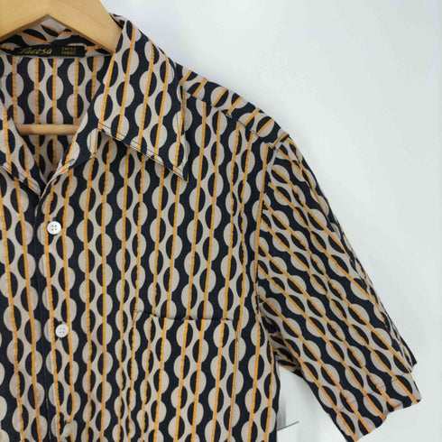Tacosa SWISS FABRIC 幾何学ストライプ柄 開襟オープンカラーシアサッカーシャツ メンズ